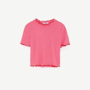 NWT Zara Pink & Red Ribbed Top Lettuce Edge